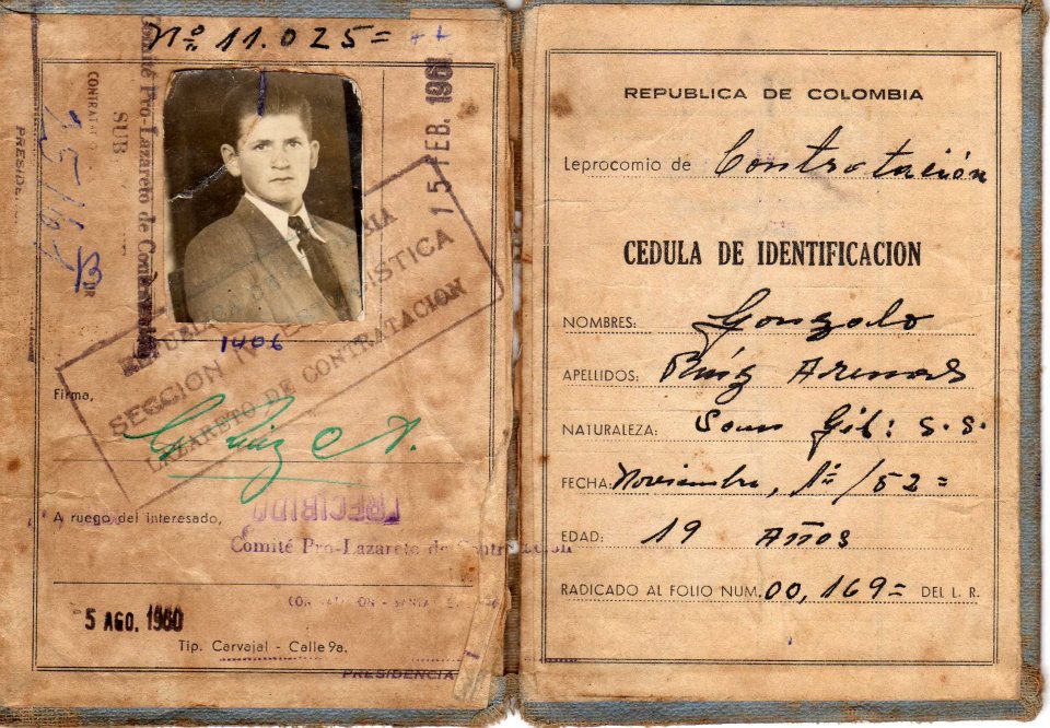 Identity card for a resident of the Contratación leprosarium. Photo courtesy of Mr Gonzalo Ruiz Arenas.